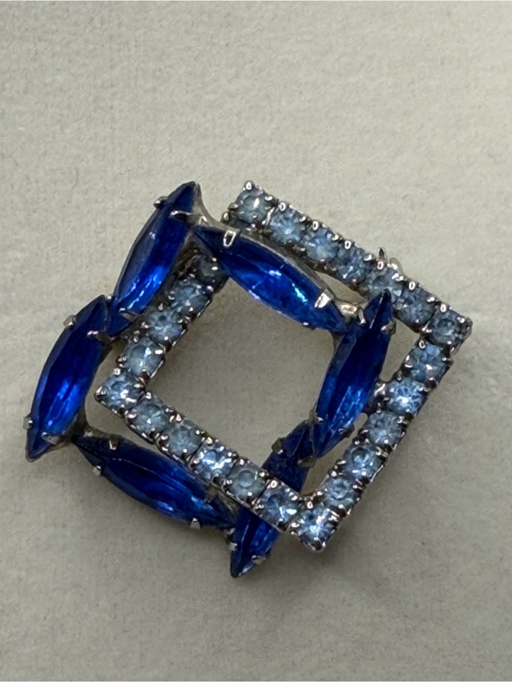 Sapphire-Blue Crystal Square Brooch - Women Jewelry - Picture 3 of 11